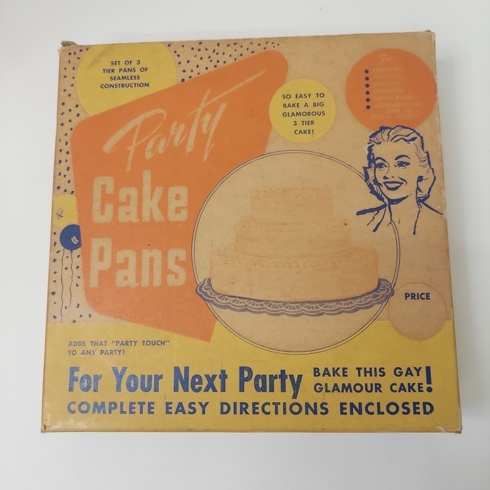 Vintage 70's Party Cake Pans 3 Tier Round 6" 8" 10" In Original Box Made in USA